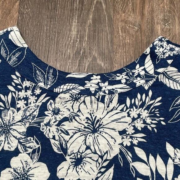 C&C California Women M 100 Linen Button Front Pullover Boho Blouse Tropic Floral - Picture 4 of 7